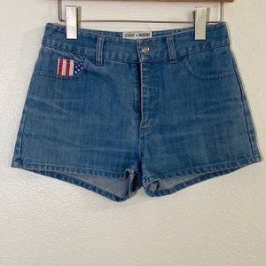 STUSSY + MADEME American Flag Pocket High Waisted Denim Shorts 5/Small